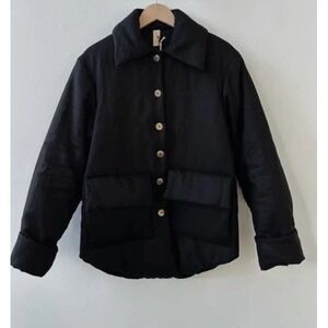 LIMO Puffy Shirt Jacket Washed Linen Oversized Made in Spain Black New $389
